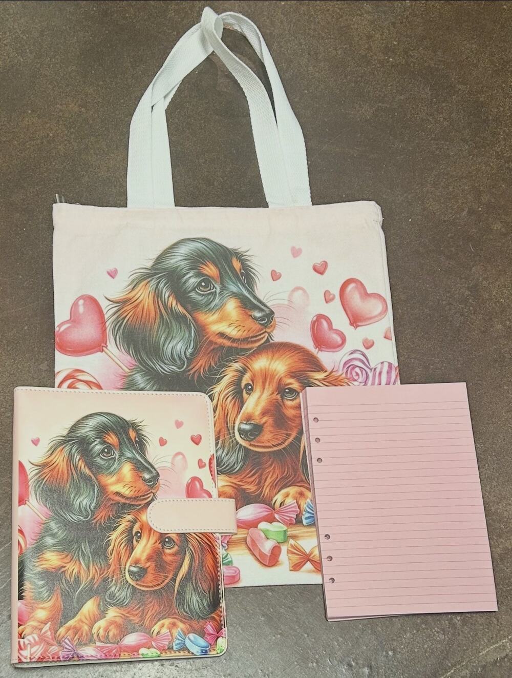 Dachshund Doxie Weiner Dog A5 Binder w/ paper & Tote